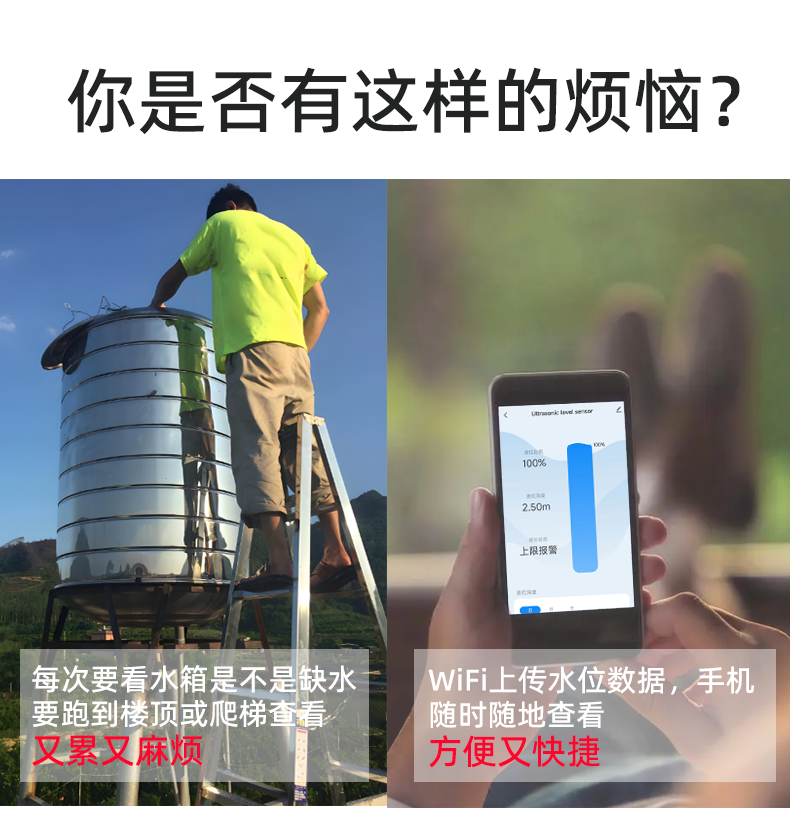 太阳能供电超声波液位传感器实时监测水箱液位2326